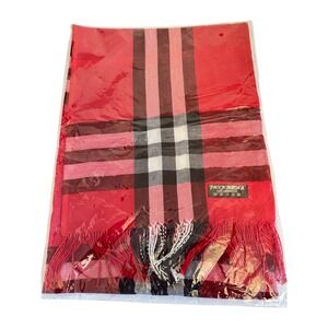 Pashmina 100% Red Plaid Scarf Fringe Luxury Soft Warm Winter New in Bag